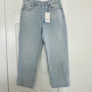 Zara Women's Straight Leg Jeans in Light Blue